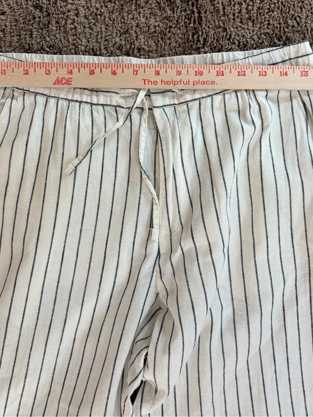 H&M Womens Sz S Stripe Linen Blend Trouser Pants Slacks Elastic Button Zip Front
